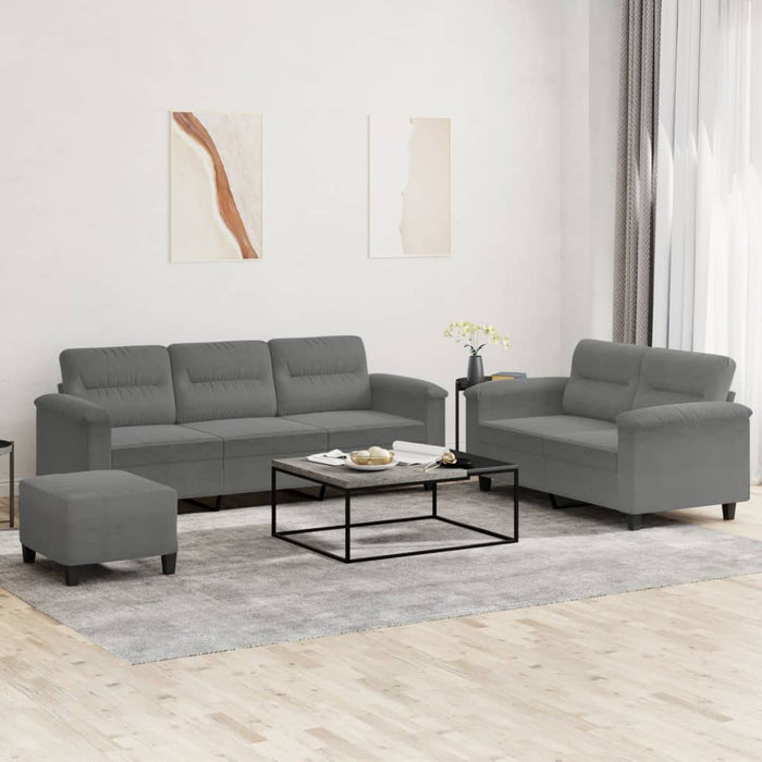 3 Piece Sofa Set With Cushions Dark Grey Microfibre Fabric Txbxtal