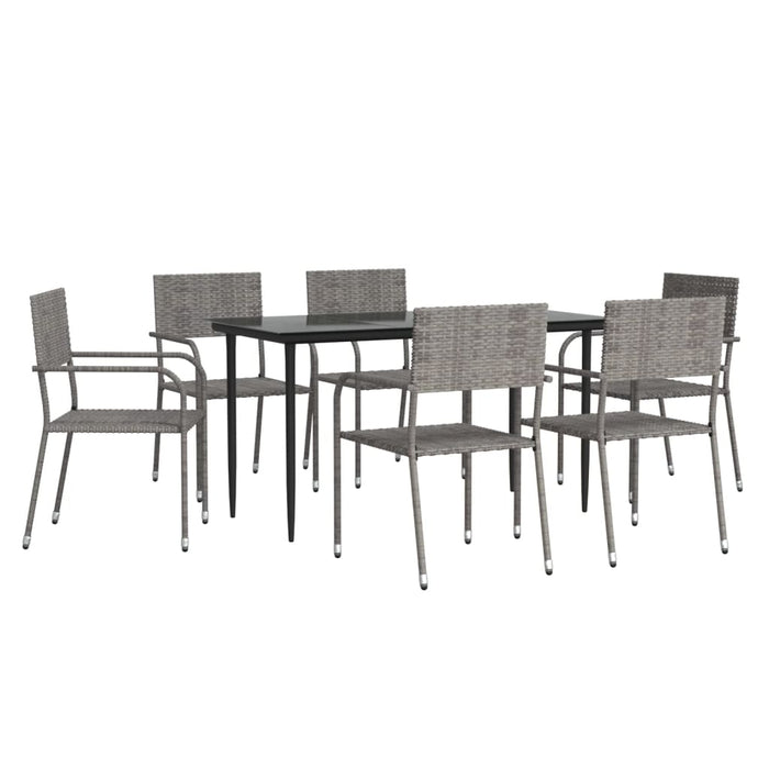 7 Piece Garden Dining Set Grey And Black Poly Rattan And Steel Txbtxko