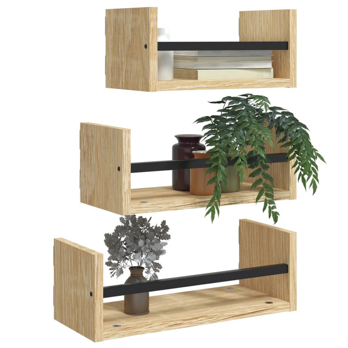 3 Piece Wall Shelf Set With Bars Sonoma Oak Engineered Wood Ntpaap