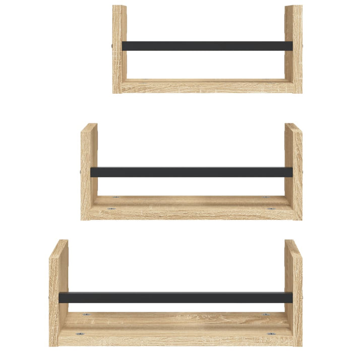 3 Piece Wall Shelf Set With Bars Sonoma Oak Engineered Wood Ntpaap