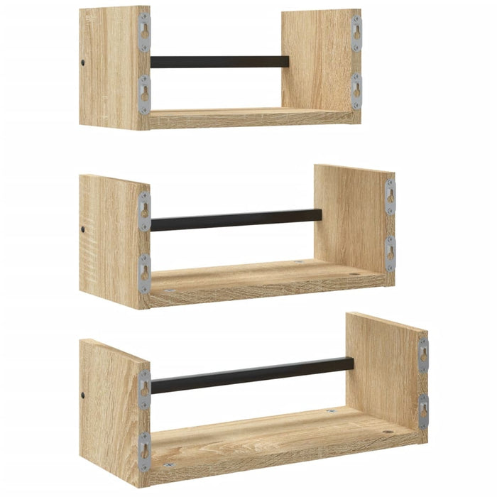 3 Piece Wall Shelf Set With Bars Sonoma Oak Engineered Wood Ntpaap