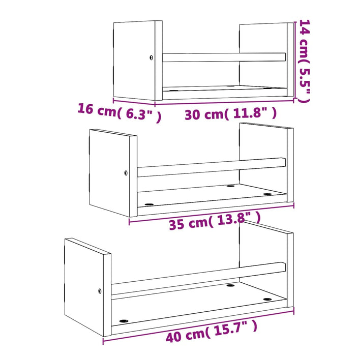 3 Piece Wall Shelf Set With Bars Sonoma Oak Engineered Wood Ntpaap