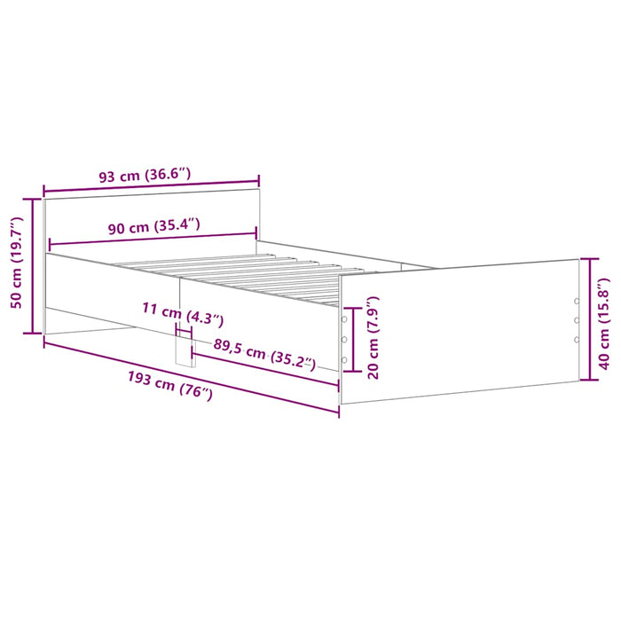 Single Size Bed Frame Without Mattress White 90X190 Cm Engineered Wood Ntpktk