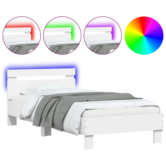 Single Size Bed Frame Without Mattress With Led Lights White 90X190 Cm Ntniat
