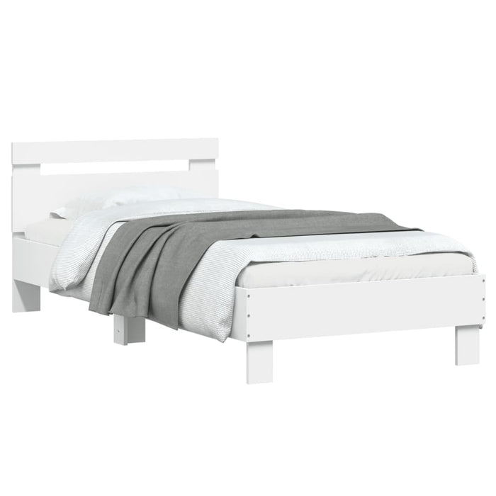 Single Size Bed Frame Without Mattress With Led Lights White 90X190 Cm Ntniat