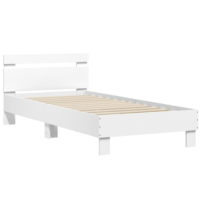 Single Size Bed Frame Without Mattress With Led Lights White 90X190 Cm Ntniat
