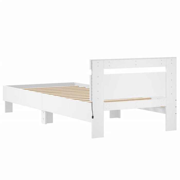 Single Size Bed Frame Without Mattress With Led Lights White 90X190 Cm Ntniat