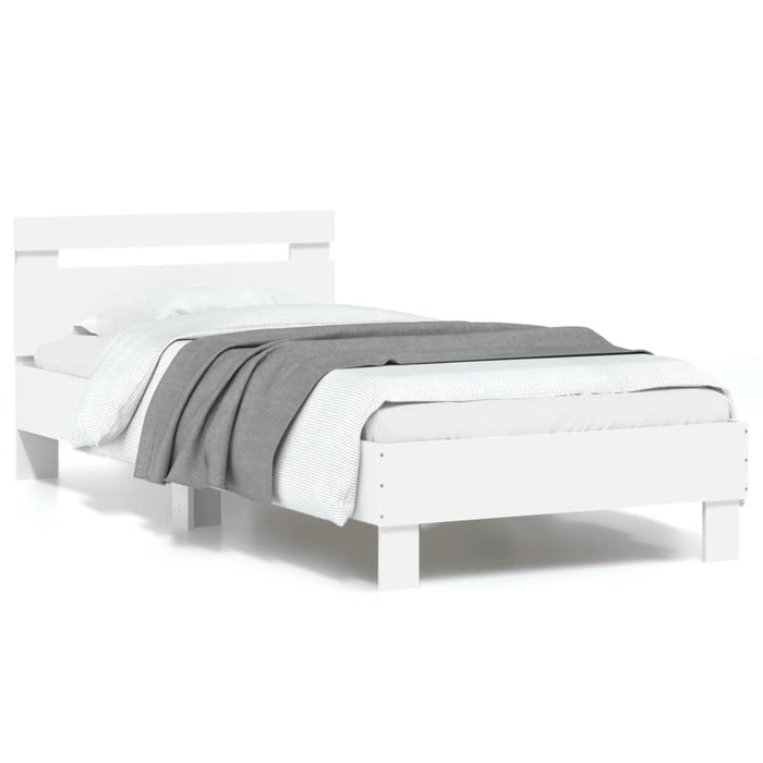Single Size Bed Frame Without Mattress With Led Lights White 90X190 Cm Ntniat