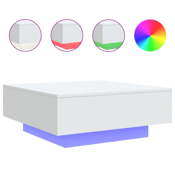 Coffee Table With Led Lights White 80X80X31 Cm Ntlpnn