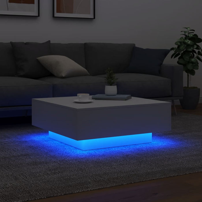 Coffee Table With Led Lights White 80X80X31 Cm Ntlpnn