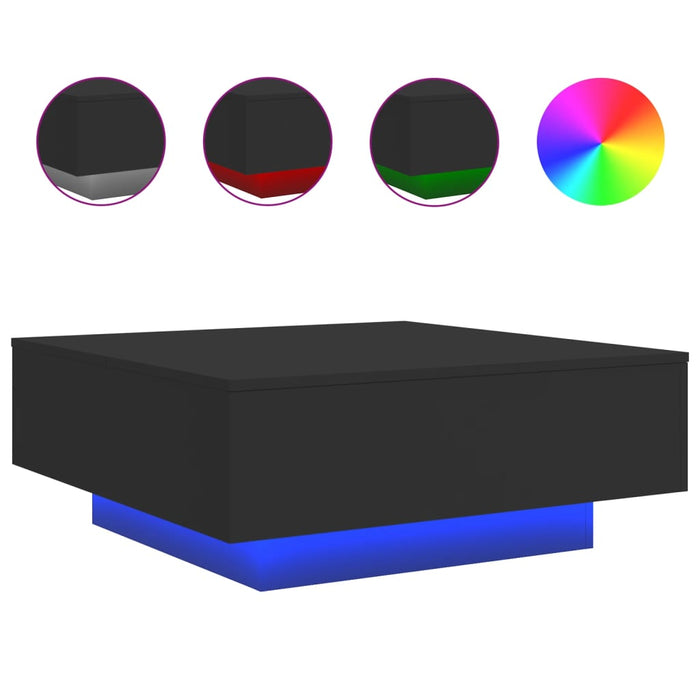 Coffee Table With Led Lights Black 80X80X31 Cm Ntlpnk