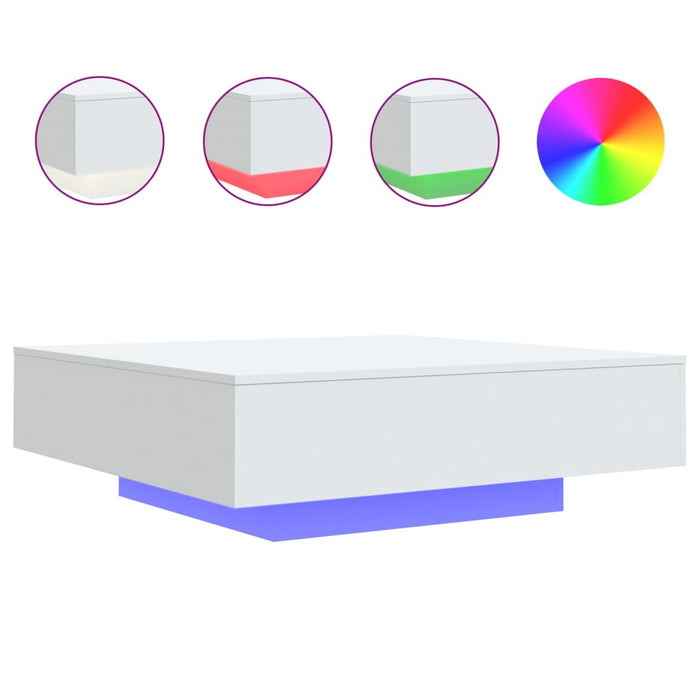 Coffee Table With Led Lights White 100X100X31 Cm Ntllbx