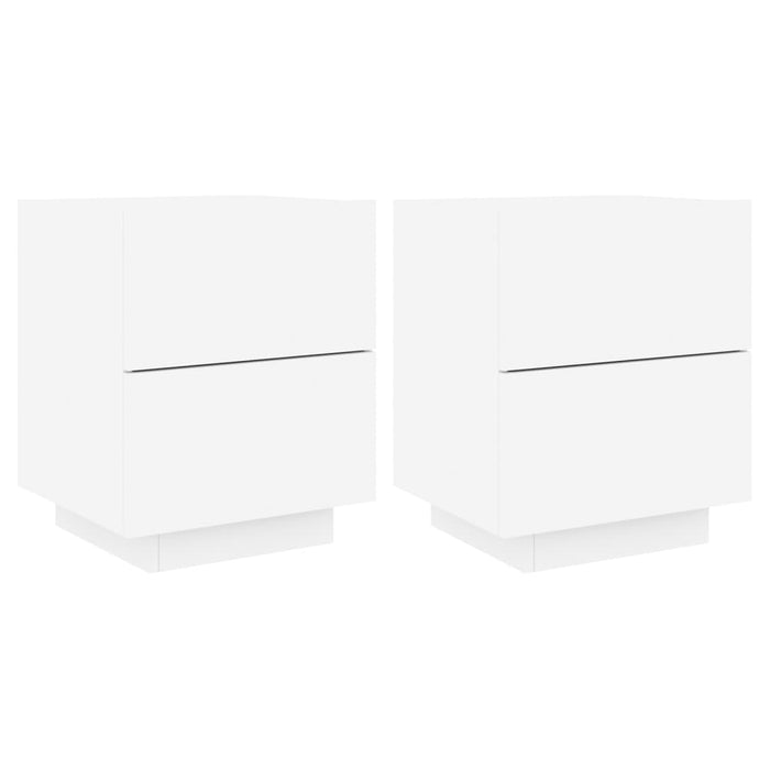 Bedside Cabinets With Led Lights 2 Pcs White Engineered Wood Ntlitl