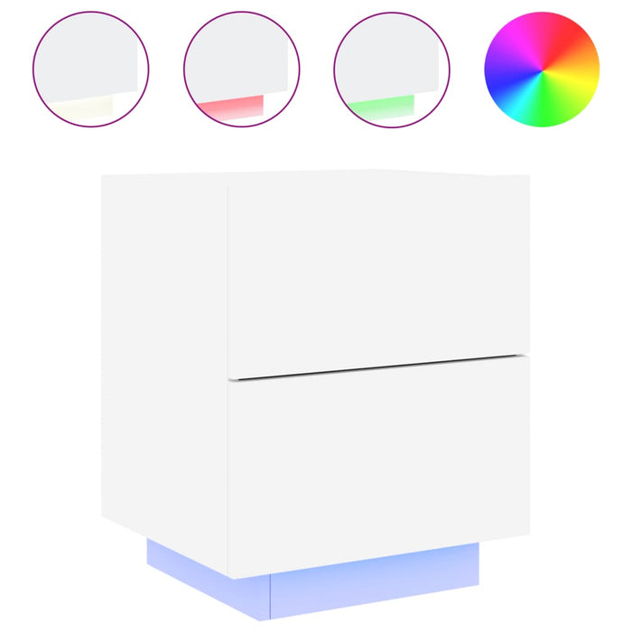 Bedside Cabinets With Led Lights 2 Pcs White Engineered Wood Ntlitl