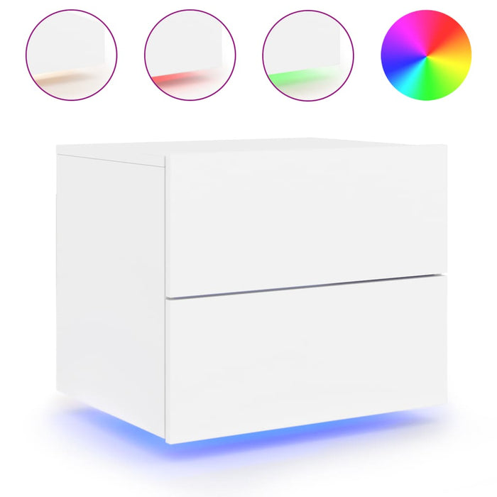Wall-Mounted Bedside Cabinet With Led Lights White Ntlnox