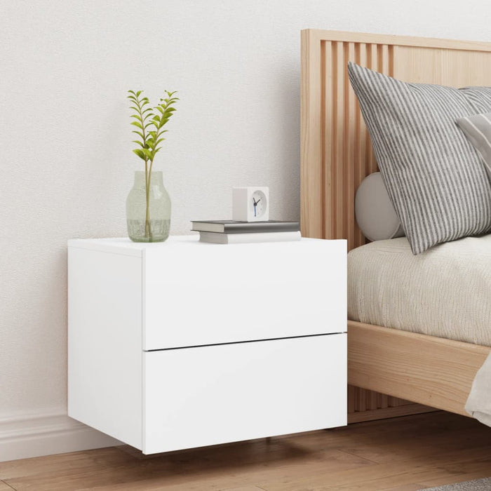 Wall-Mounted Bedside Cabinet With Led Lights White Ntlnox