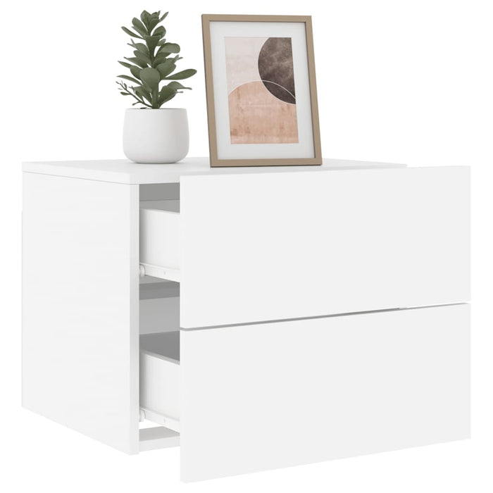 Wall-Mounted Bedside Cabinet With Led Lights White Ntlnox