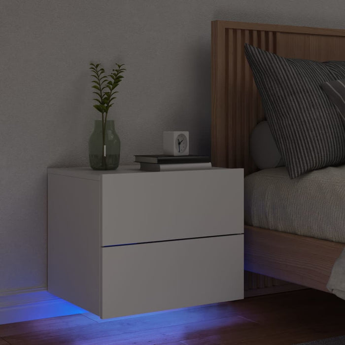 Wall-Mounted Bedside Cabinet With Led Lights White Ntlnox