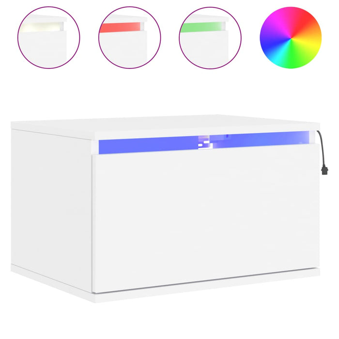 Wall-Mounted Bedside Cabinet With Led Lights White Ntlnxl