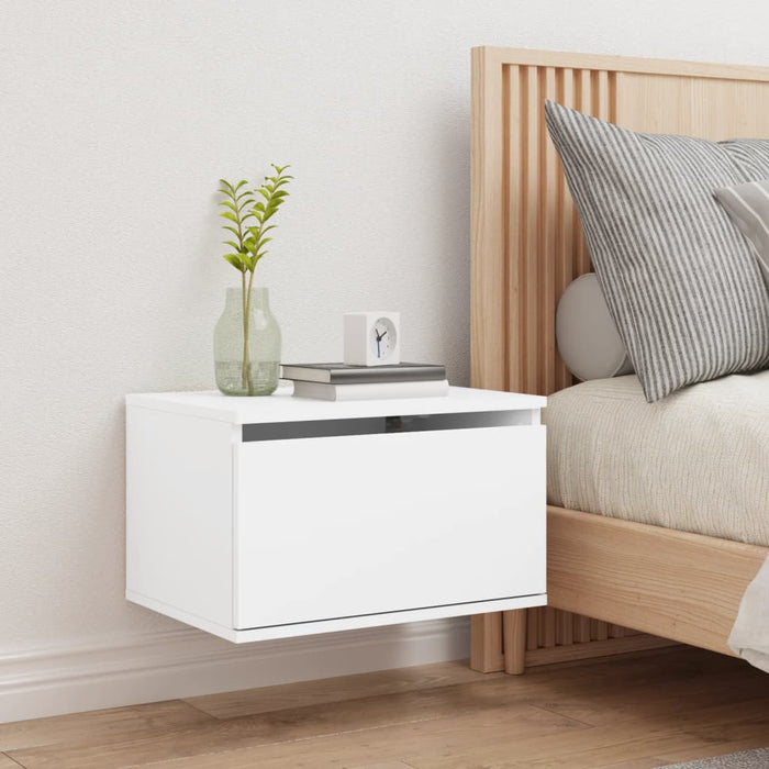 Wall-Mounted Bedside Cabinet With Led Lights White Ntlnxl