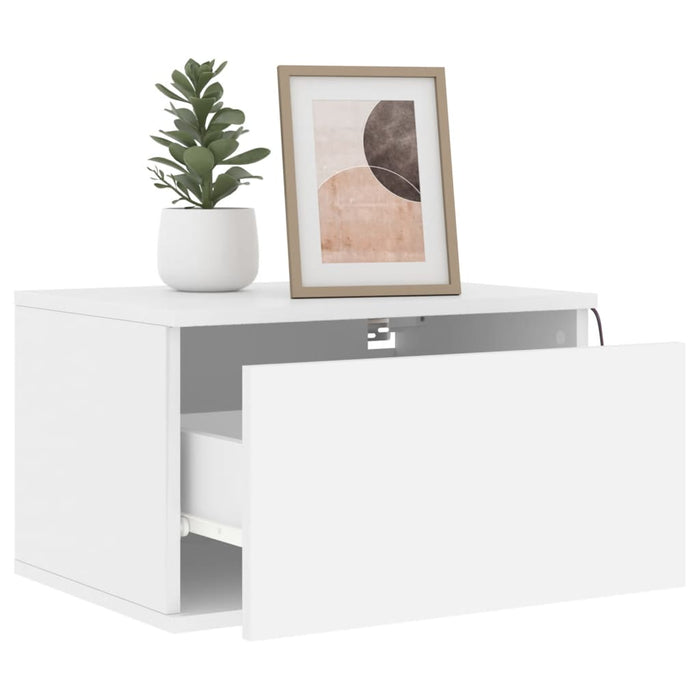 Wall-Mounted Bedside Cabinet With Led Lights White Ntlnxl