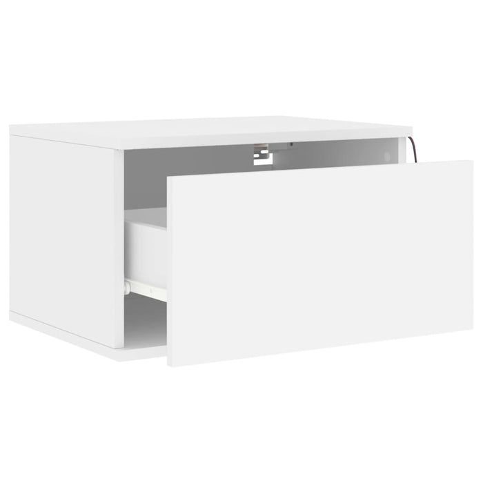 Wall-Mounted Bedside Cabinet With Led Lights White Ntlnxl