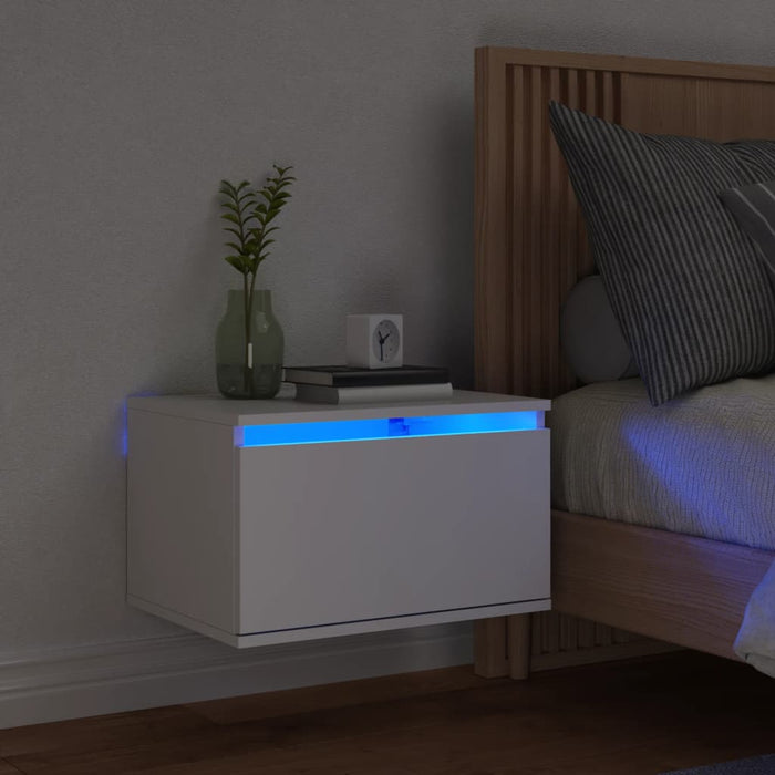 Wall-Mounted Bedside Cabinet With Led Lights White Ntlnxl