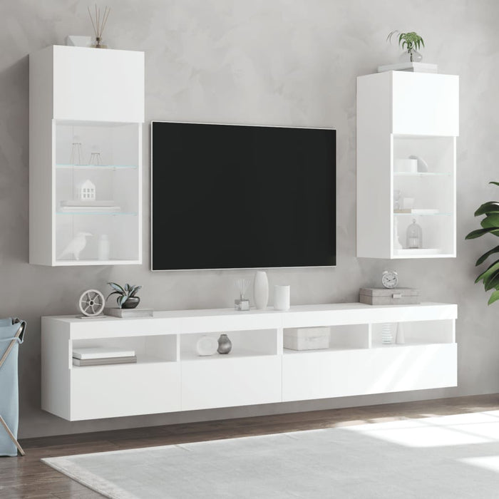 Tv Cabinets With Led Lights 2 Pcs White 40.5X30X90 Cm Ntibaa