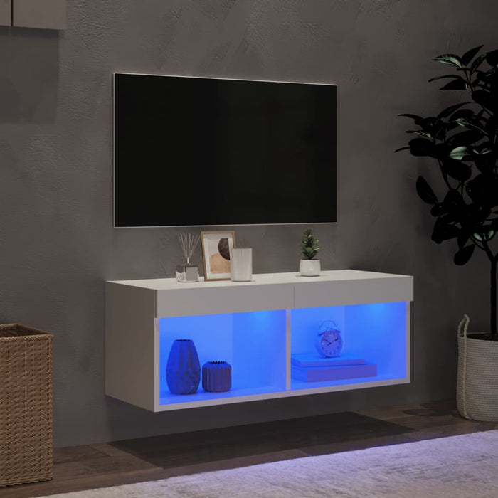 Tv Cabinet With Led Lights White 80X30X30 Cm Ntioao