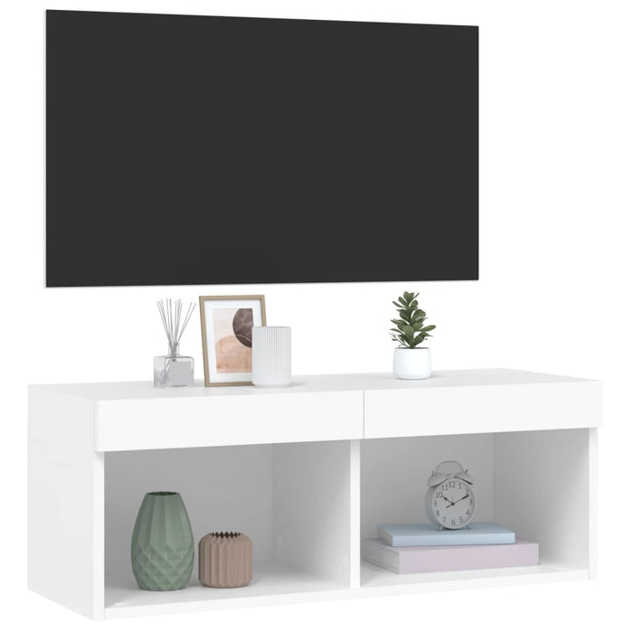 Tv Cabinet With Led Lights White 80X30X30 Cm Ntioao