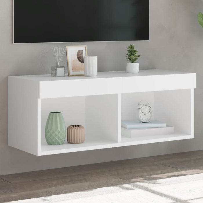 Tv Cabinet With Led Lights White 80X30X30 Cm Ntioao
