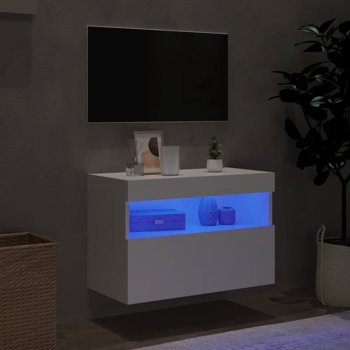 Tv Wall Cabinet With Led Lights White 60X30X40 Cm Ntiont