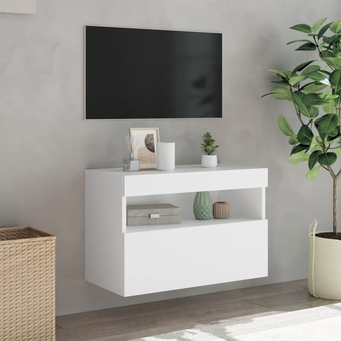 Tv Wall Cabinet With Led Lights White 60X30X40 Cm Ntiont