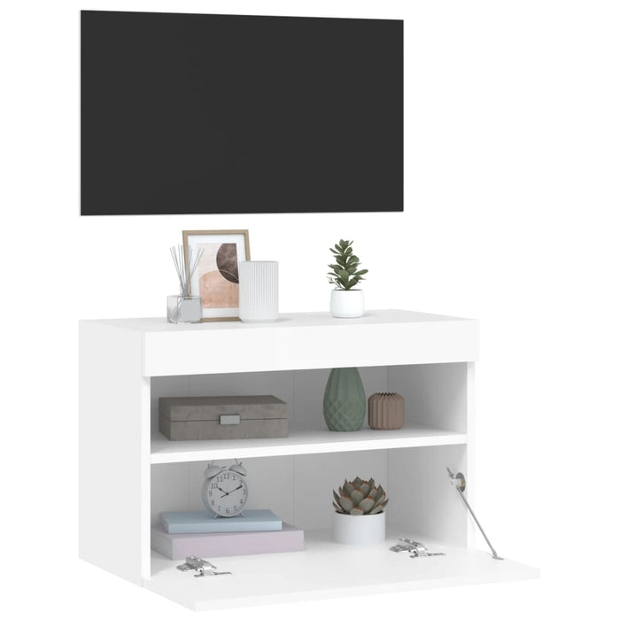 Tv Wall Cabinet With Led Lights White 60X30X40 Cm Ntiont