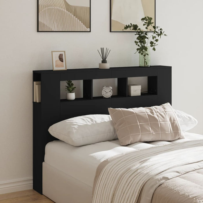 Double Size Led Headboard Black 140 Cm Engineered Wood Ntitap