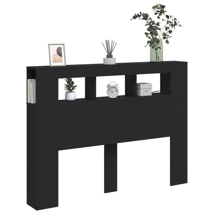 Double Size Led Headboard Black 140 Cm Engineered Wood Ntitap