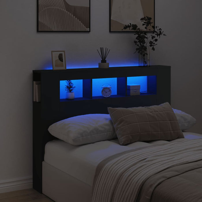Double Size Led Headboard Black 140 Cm Engineered Wood Ntitap