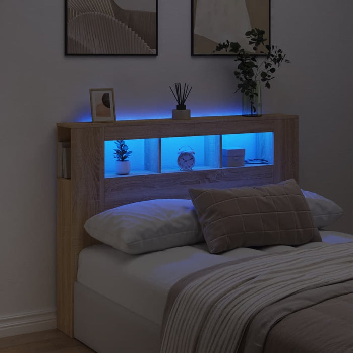 Double Size Led Headboard Sonoma Oak 140 Cm Engineered Wood Ntital
