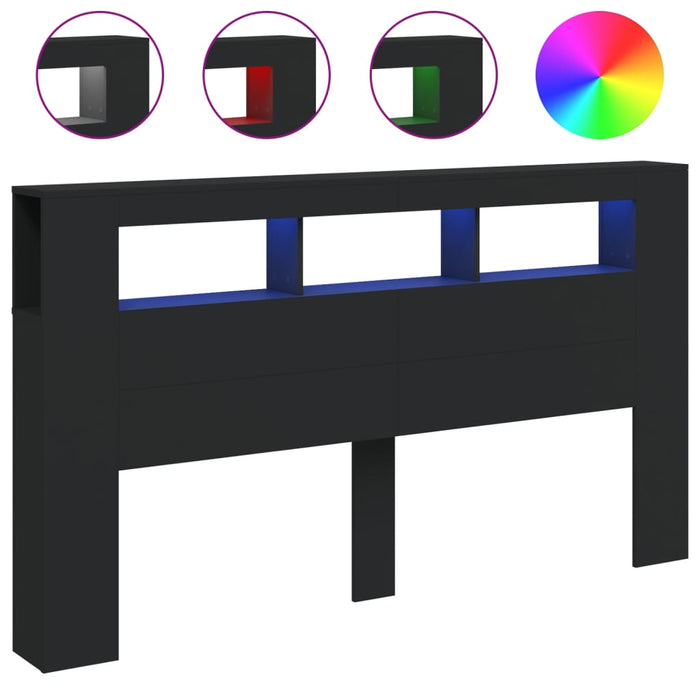 King Size Led Headboard Black 180X18.5X103.5 Cm Engineered Wood Ntitpk