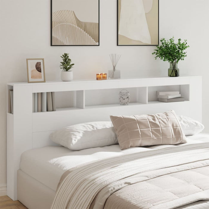 Super King Size Led Headboard White 220 Cm Engineered Wood Ntitix