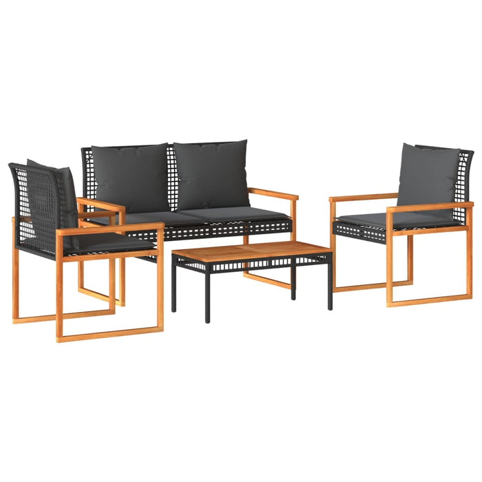 4 Piece Garden Lounge Set With Cushions Black Poly Rattan Tlpnpn