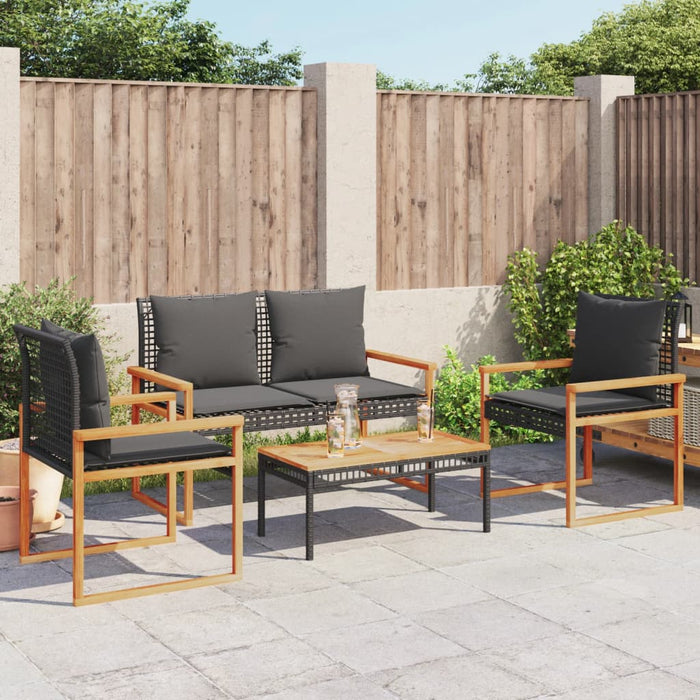 4 Piece Garden Lounge Set With Cushions Black Poly Rattan Tlpnpn