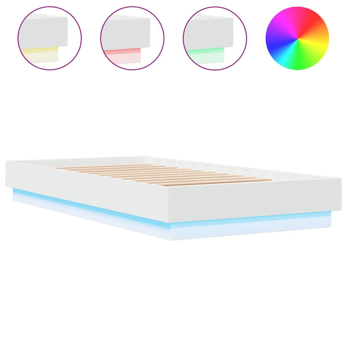 Single Size Bed Frame With Led Lights White 90X190 Cm Ntkptk