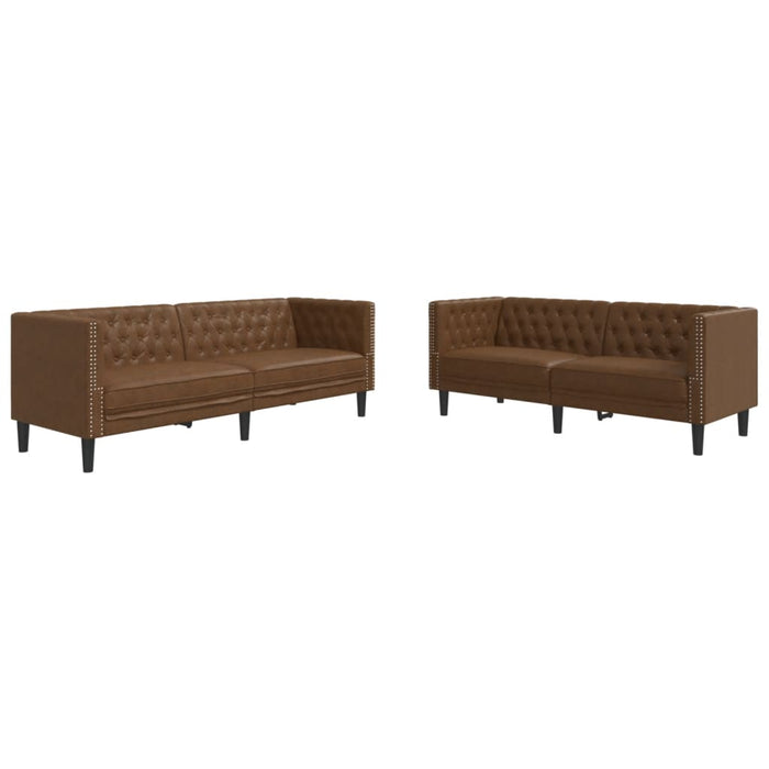 2 Piece Chesterfield Sofa Set Brown Faux Suede Leather Txbkxnb