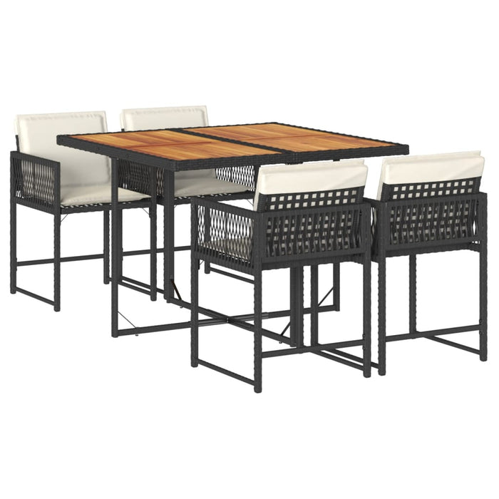 5 Piece Garden Dining Set With Cushions Black Poly Rattan Txooaat