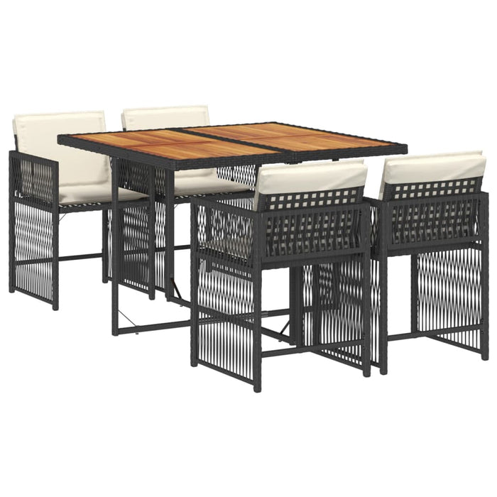 5 Piece Garden Dining Set With Cushions Black Poly Rattan Txoolxt