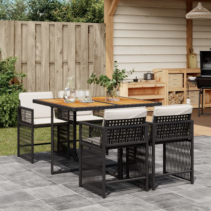 5 Piece Garden Dining Set With Cushions Black Poly Rattan Txoolxt