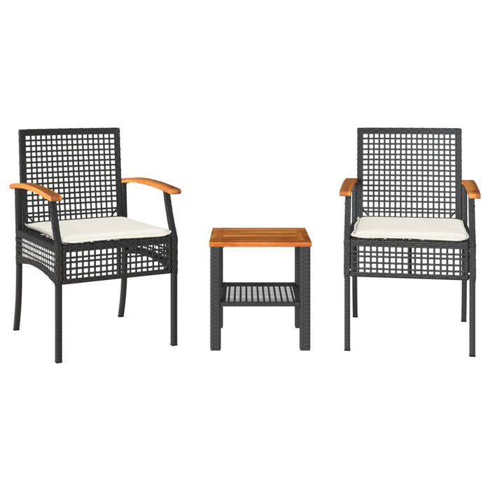 3 Piece Bistro Set With Cushions Black Poly Rattan Acacia Wood Tllxpk