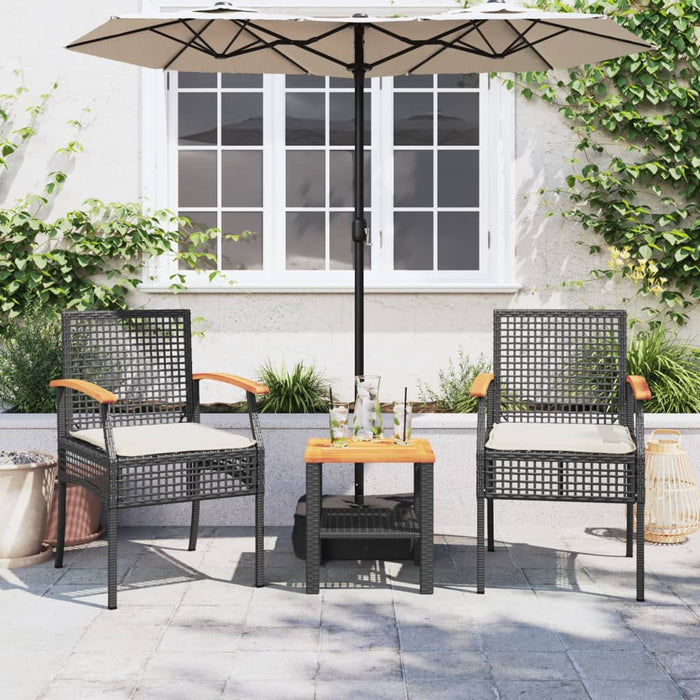 3 Piece Bistro Set With Cushions Black Poly Rattan Acacia Wood Tllxpk