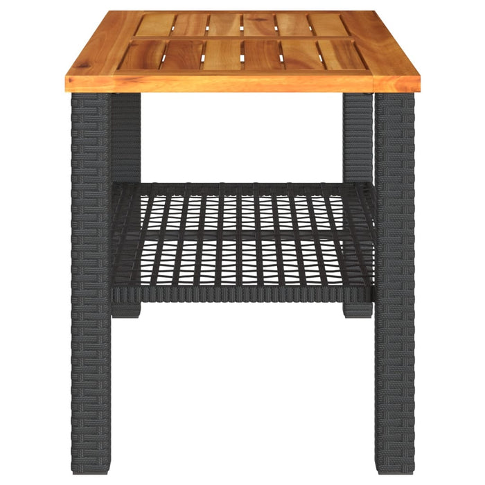 Garden Table Black 70X38X42 Cm Poly Rattan Acacia Wood Tllxib